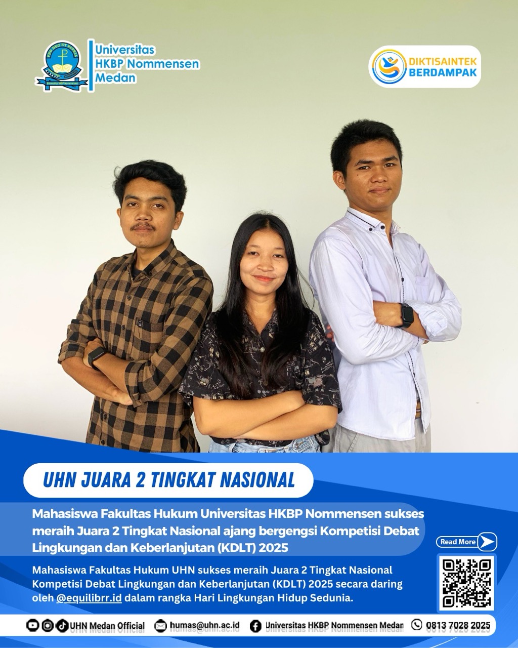Prestasi membanggakan kembali ditorehkan oleh Tim Debat Mahasiswa Fakultas Hukum Universitas HKBP Nommensen
